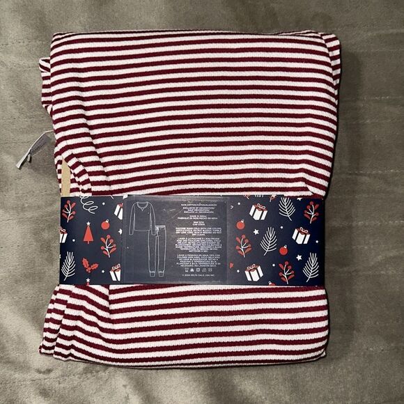Tommy Hilfiger XL Deep Red White Stripes Thermal Crew Top & Jogger PJ Gift Set - Picture 8 of 9